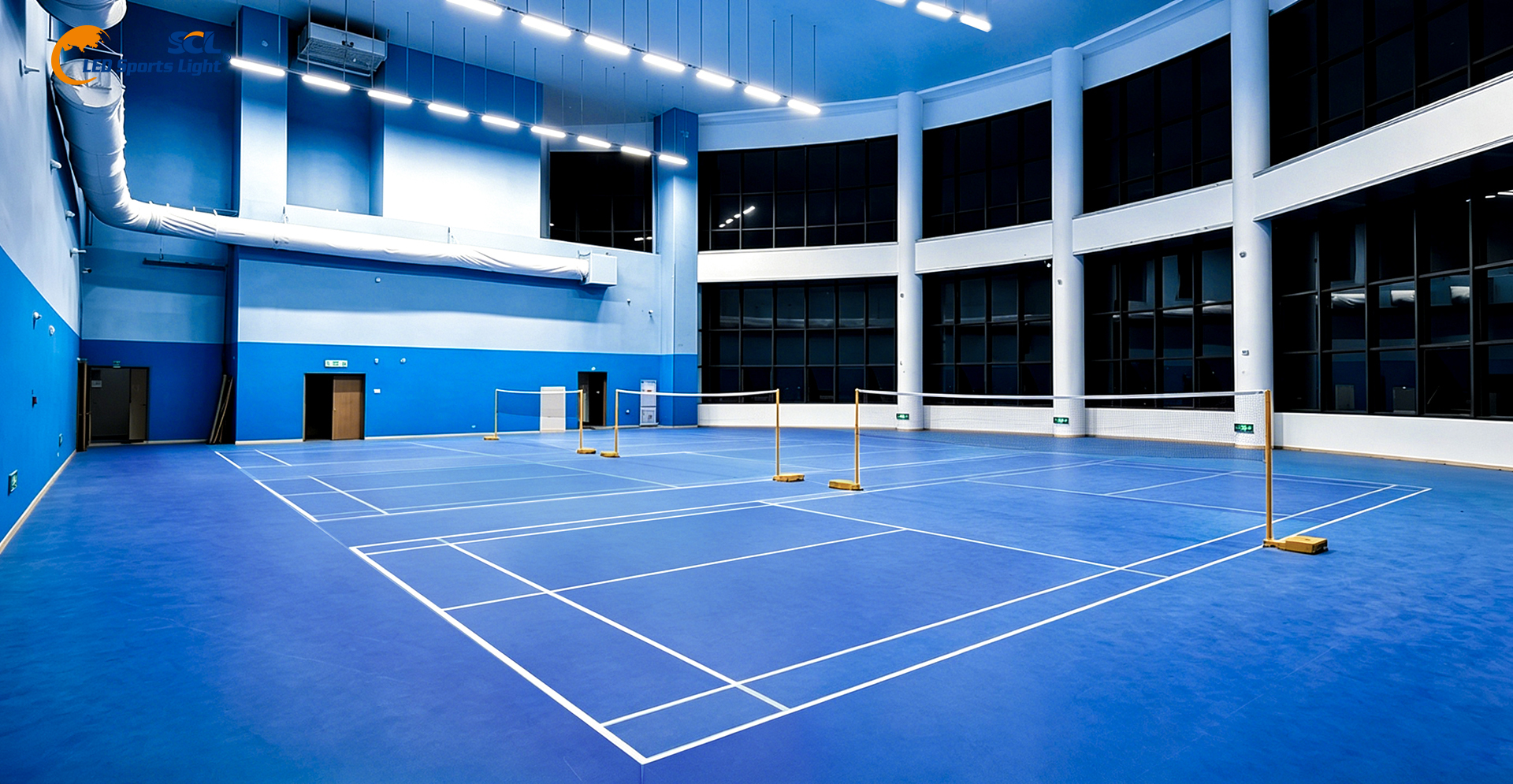 Professional LED lighting system in indoor badminton courts with uniform illumination