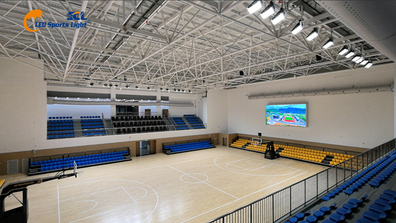 SCL LED sports lighting system in indoor basketball court with uniform illumination